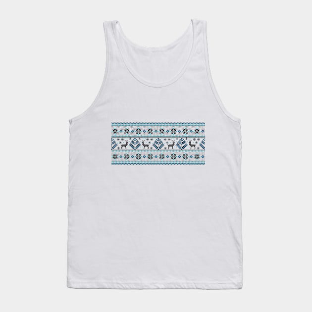 Realistic Palestinian Tatreez Embroidery Design #7 Deers  Black-Blue Tank Top by QualiTshirt